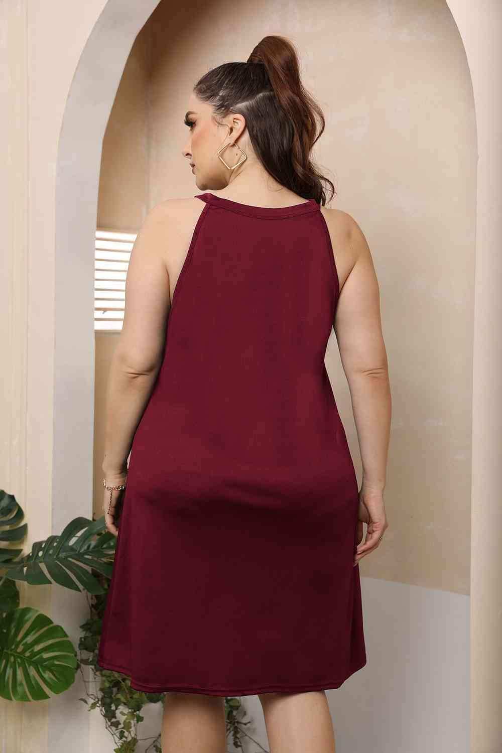 Plus Size Cutout Round Neck Sleeveless Dress - Trendsi - Flyclothing LLC