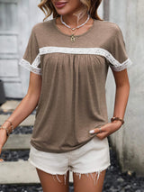 Contrast Round Neck Short Sleeve Tee - Trendsi - Flyclothing LLC
