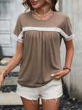 Contrast Round Neck Short Sleeve Tee - Trendsi - Flyclothing LLC