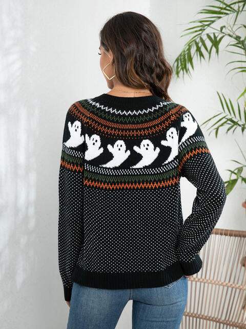 Ghost Button Up Long Sleeve Cardigan - Trendsi - Flyclothing LLC