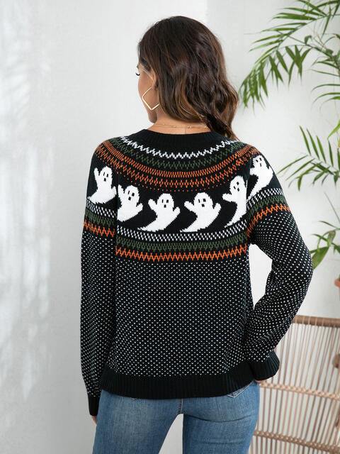 Ghost Button Up Long Sleeve Cardigan - Trendsi