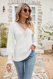 Eyelet V-Neck Smocked Flounce Sleeve Blouse - Trendsi - Flyclothing LLC