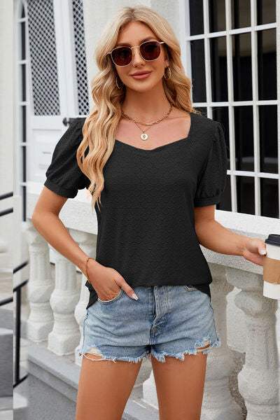 Eyelet Short Sleeve T-Shirt - Trendsi - Flyclothing LLC