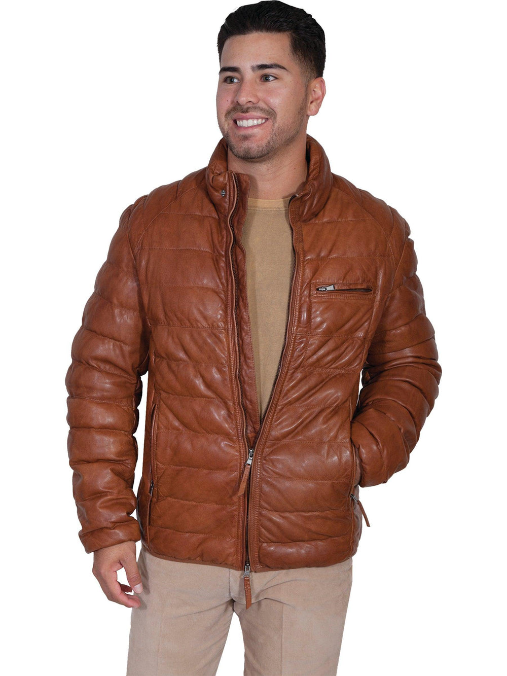Scully COGNAC SOFT LAMB RIBBED LEATHER JACKET - Scully Leather