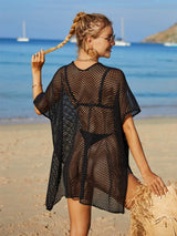 Openwork Flower V-Neck Short Sleeve Cover Up - Trendsi - Flyclothing LLC