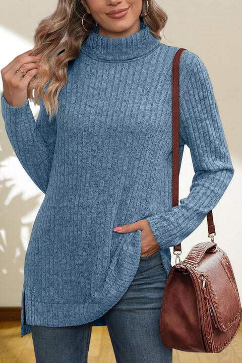 Turtleneck High Low Top - Trendsi - Flyclothing LLC