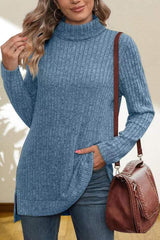 Turtleneck High Low Top - Trendsi - Flyclothing LLC