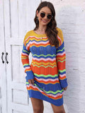 Openwork Round Neck Sweater Dress - Trendsi