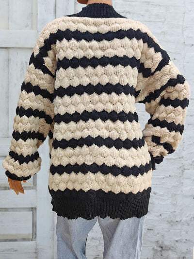 Striped Contrast Open Front Long Sleeve Cardigan - Trendsi - Flyclothing LLC