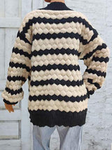 Striped Contrast Open Front Long Sleeve Cardigan - Trendsi - Flyclothing LLC