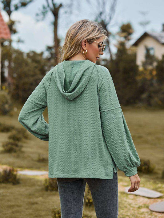 Cable-Knit Dropped Shoulder Hoodie - Trendsi - Flyclothing LLC