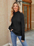 Cable-Knit Mock Neck Sweater - Trendsi - Flyclothing LLC