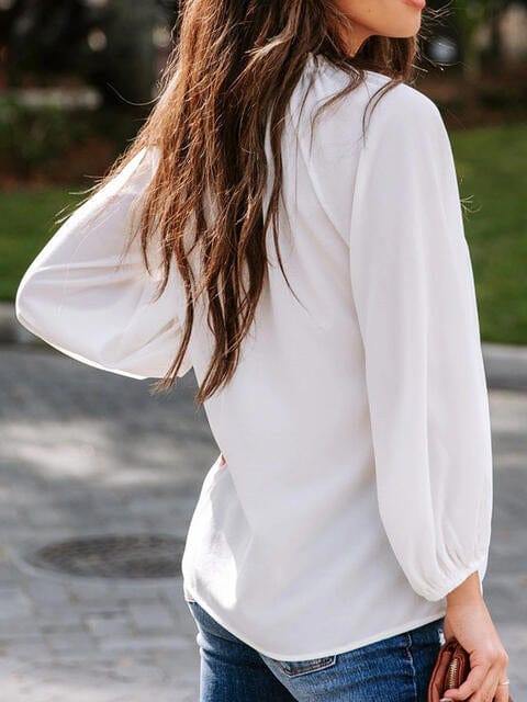 Notched Neck Long Sleeve Blouse - Trendsi