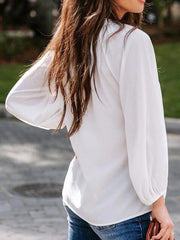 Notched Neck Long Sleeve Blouse - Trendsi