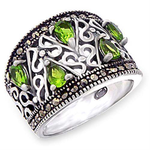Alamode Antique Tone 925 Sterling Silver Ring with Synthetic Spinel in Peridot - Alamode - Flyclothing LLC