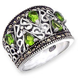Alamode Antique Tone 925 Sterling Silver Ring with Synthetic Spinel in Peridot - Alamode