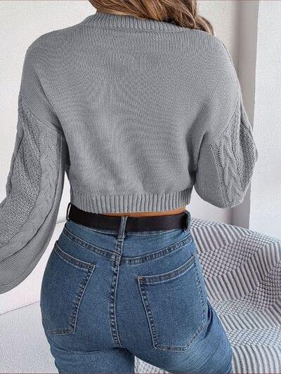 Cable-Knit Round Neck Cropped Sweater - Trendsi