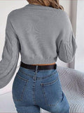 Cable-Knit Round Neck Cropped Sweater - Trendsi