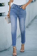 High Waist Raw Hem Skinny Jeans - Trendsi