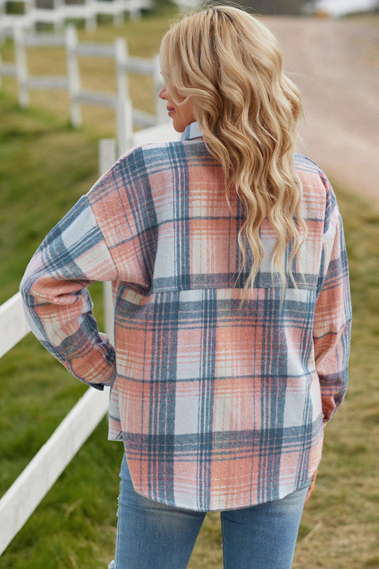 Plaid Dropped Shoulder Shacket - Trendsi