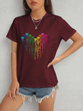 Heart Round Neck Short Sleeve T-Shirt - Trendsi - Flyclothing LLC