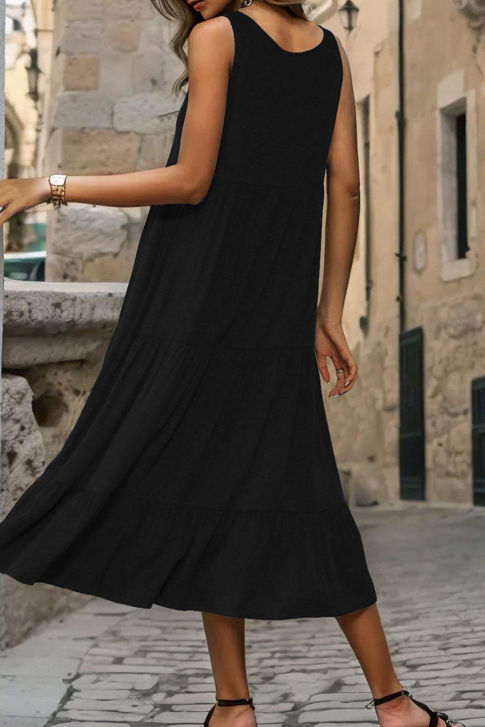 Decorative Button Tiered Tank Dress - Trendsi - Flyclothing LLC