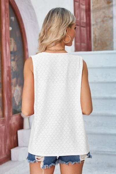 Eyelet Open Front Sleeveless Cardigan - Trendsi - Flyclothing LLC