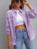 Distressed Drop Shoulder Denim Jacket - Trendsi - Flyclothing LLC