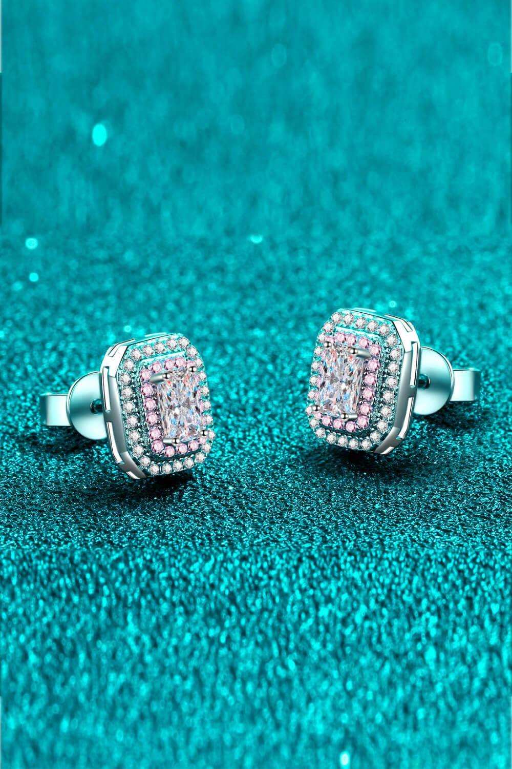 1 Carat Moissanite and Zircon Contrast Geometric Stud Earrings - Trendsi - Flyclothing LLC