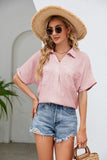 Half Button Johnny Collar Blouse - Trendsi