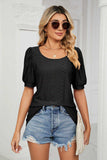 Eyelet Puff Sleeve Round Neck Top - Trendsi - Flyclothing LLC