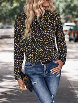 Printed Tie Neck Long Sleeve Top - Trendsi - Flyclothing LLC