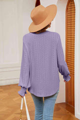 Notched Neck Flounce Sleeve Blouse - Trendsi