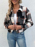 Plaid Button Up Drop Shoulder Cropped Jacket - Trendsi - Flyclothing LLC