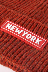 NEWYORK Patch Rib-Knit Cuffed Beanie - Flyclothing LLC