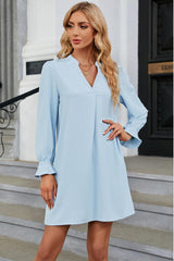 Notched Neck Flounce Sleeve Mini Dress - Trendsi