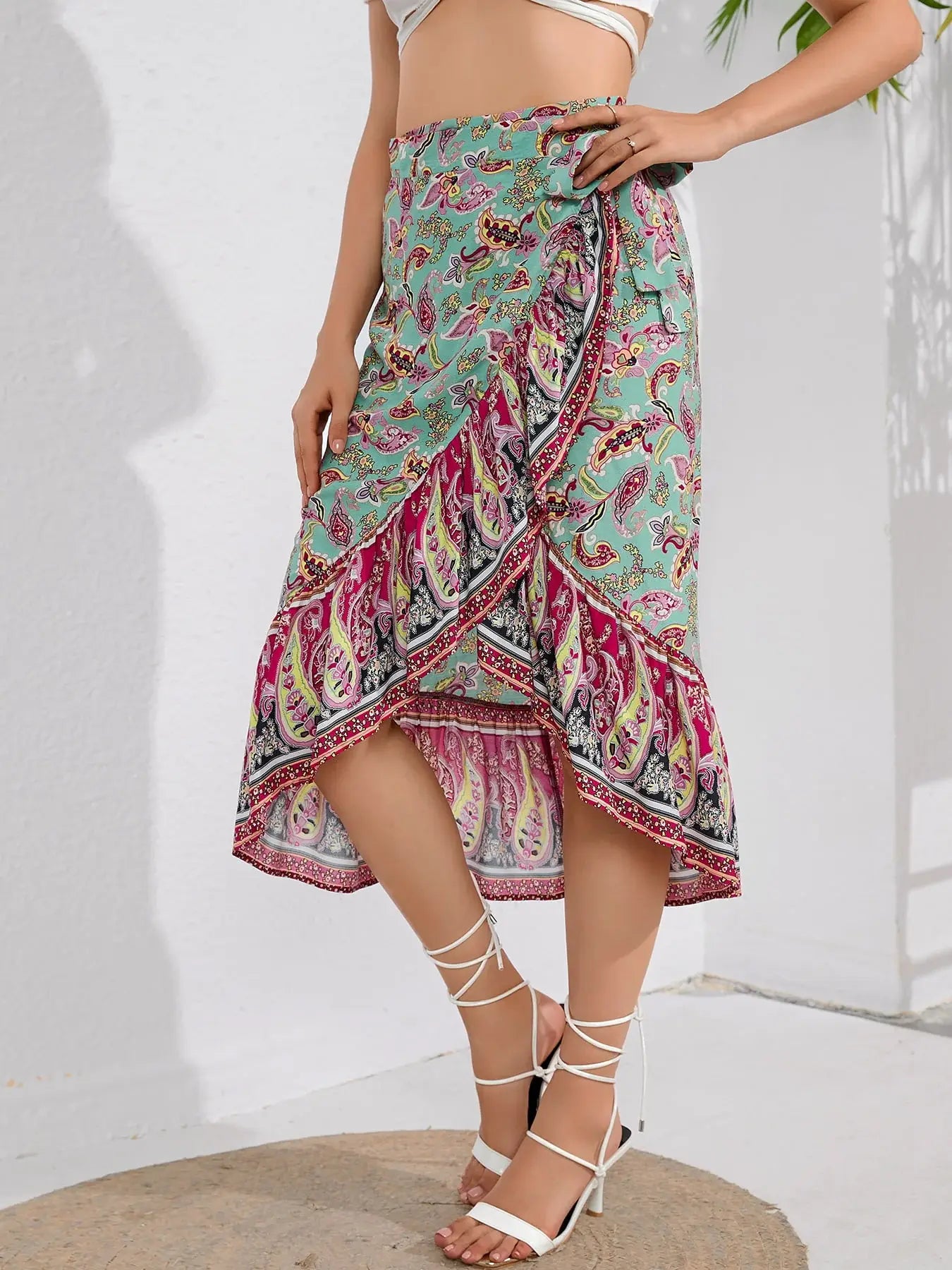 Tie Waistband Flounce Hem Midi Skirt - Trendsi - Flyclothing LLC