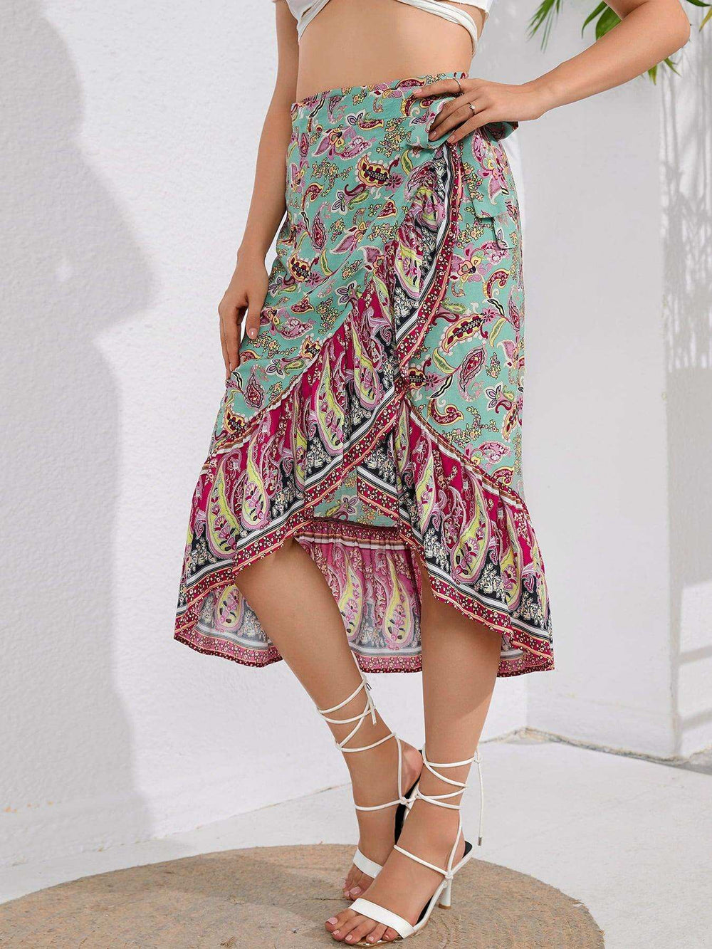 Tie Waistband Flounce Hem Midi Skirt - Trendsi - Flyclothing LLC