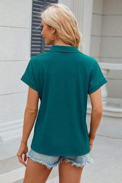 Johnny Collar Short Sleeve Blouse - Trendsi - Flyclothing LLC