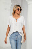 Eyelet Tie-Neck Flutter Sleeve Top - Trendsi - Flyclothing LLC