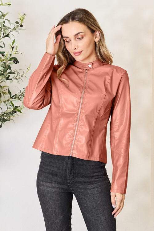 Mock Neck Zip Up Jacket - Trendsi - Flyclothing LLC