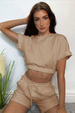 Short Sleeve Cropped Top and Drawstring Shorts Lounge Set - Trendsi - Flyclothing LLC