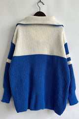 Quarter Zip Striped Dropped Shoulder Sweater - Trendsi