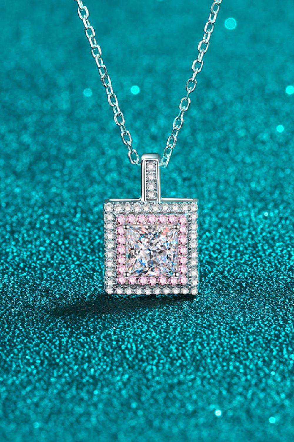 1 Carat Moissanite Square Pendant Chain Necklace - Trendsi - Flyclothing LLC