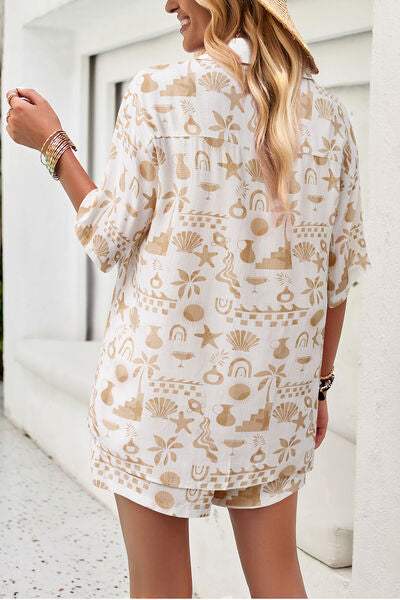 Printed Button Up Shirt and Shorts Set - Trendsi - Flyclothing LLC