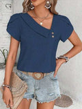 Decorative Button Asymmetrical Neck Blouse - Trendsi - Flyclothing LLC