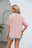 Half Button Johnny Collar Blouse - Trendsi