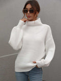 High Neck Balloon Sleeve Rib-Knit Pullover Sweater - Trendsi - Flyclothing LLC