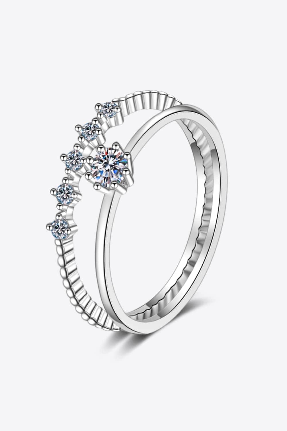 Moissanite 925 Sterling Silver Two-Piece Ring Set - Trendsi - Flyclothing LLC