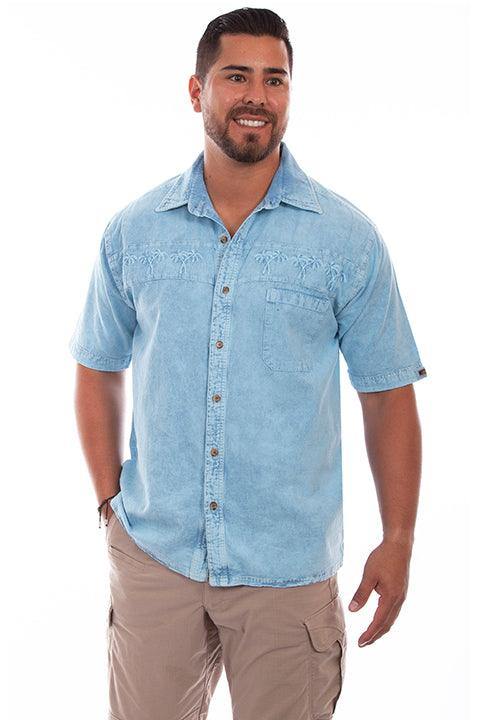 Scully DISTRESSED SKY BLUE PALM EMBROIDERY - Scully Leather